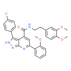 ChemSpider 2D Image | 3-(4-Chlorophenyl)-N-[2-(3,4-dimethoxyphenyl)ethyl]-6-(2-methoxyphenyl)-2H-pyrazolo[3,4-b]pyridine-4-carboxamide | C30H27ClN4O4