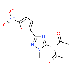 ChemSpider 2D Image | N-Acetyl-N-[1-methyl-3-(5-nitro-2-furyl)-1H-1,2,4-triazol-5-yl]acetamide | C11H11N5O5