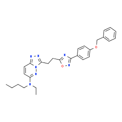 ChemSpider 2D Image | 3-(2-{3-[4-(Benzyloxy)phenyl]-1,2,4-oxadiazol-5-yl}ethyl)-N-butyl-N-ethyl[1,2,4]triazolo[4,3-b]pyridazin-6-amine | C28H31N7O2