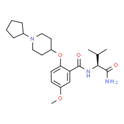 ChemSpider 2D Image | N-[(2S)-1-Amino-3-methyl-1-oxo-2-butanyl]-2-[(1-cyclopentyl-4-piperidinyl)oxy]-5-methoxybenzamide | C23H35N3O4