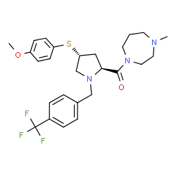 ChemSpider 2D Image | {(2S,4R)-4-[(4-Methoxyphenyl)sulfanyl]-1-[4-(trifluoromethyl)benzyl]-2-pyrrolidinyl}(4-methyl-1,4-diazepan-1-yl)methanone | C26H32F3N3O2S
