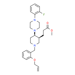 ChemSpider 2D Image | Methyl 3-{(3S,4R)-1-[2-(allyloxy)benzyl]-4-[4-(2-fluorophenyl)-1-piperazinyl]-3-piperidinyl}propanoate | C29H38FN3O3