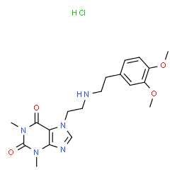 ChemSpider 2D Image | 7-(2-{[2-(3,4-Dimethoxyphenyl)ethyl]amino}ethyl)-1,3-dimethyl-3,7-dihydro-1H-purine-2,6-dione hydrochloride (1:1) | C19H26ClN5O4