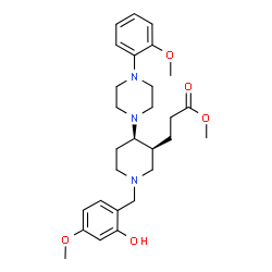ChemSpider 2D Image | Methyl 3-{(3S,4R)-1-(2-hydroxy-4-methoxybenzyl)-4-[4-(2-methoxyphenyl)-1-piperazinyl]-3-piperidinyl}propanoate | C28H39N3O5