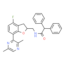 ChemSpider 2D Image | N-{[7-(3,6-Dimethyl-2-pyrazinyl)-4-fluoro-2,3-dihydro-1-benzofuran-2-yl]methyl}-2,2-diphenylacetamide | C29H26FN3O2
