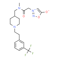 ChemSpider 2D Image | 3-(2-{Methyl[(1-{2-[3-(trifluoromethyl)phenyl]ethyl}-4-piperidinyl)methyl]amino}-2-oxoethyl)-1,2,3-oxadiazol-3-ium-5-olate | C20H25F3N4O3