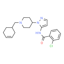 ChemSpider 2D Image | 2-Chloro-N-{1-[1-(3-cyclohexen-1-ylmethyl)-4-piperidinyl]-1H-pyrazol-5-yl}benzamide | C22H27ClN4O