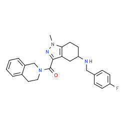 ChemSpider 2D Image | 3,4-Dihydro-2(1H)-isoquinolinyl{5-[(4-fluorobenzyl)amino]-1-methyl-4,5,6,7-tetrahydro-1H-indazol-3-yl}methanone | C25H27FN4O