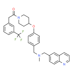 ChemSpider 2D Image | 1-[4-(4-{[Methyl(6-quinolinylmethyl)amino]methyl}phenoxy)-1-piperidinyl]-2-[3-(trifluoromethyl)phenyl]ethanone | C32H32F3N3O2