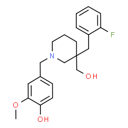 ChemSpider 2D Image | 4-{[3-(2-Fluorobenzyl)-3-(hydroxymethyl)-1-piperidinyl]methyl}-2-methoxyphenol | C21H26FNO3
