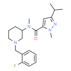 ChemSpider 2D Image | N-[1-(2-Fluorobenzyl)-3-piperidinyl]-3-isopropyl-N,1-dimethyl-1H-pyrazole-5-carboxamide | C21H29FN4O