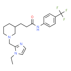 ChemSpider 2D Image | 3-{1-[(1-Ethyl-1H-imidazol-2-yl)methyl]-3-piperidinyl}-N-[4-(trifluoromethyl)phenyl]propanamide | C21H27F3N4O