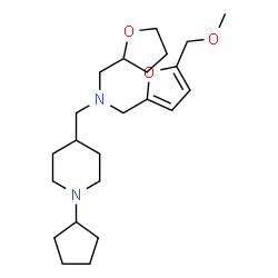 ChemSpider 2D Image | 1-(1-Cyclopentyl-4-piperidinyl)-N-{[5-(methoxymethyl)-2-furyl]methyl}-N-(tetrahydro-2-furanylmethyl)methanamine | C23H38N2O3