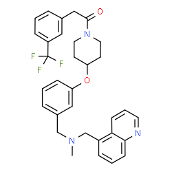 ChemSpider 2D Image | 1-[4-(3-{[Methyl(5-quinolinylmethyl)amino]methyl}phenoxy)-1-piperidinyl]-2-[3-(trifluoromethyl)phenyl]ethanone | C32H32F3N3O2