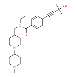 ChemSpider 2D Image | N-Ethyl-4-(3-hydroxy-3-methyl-1-butyn-1-yl)-N-[(1'-methyl-1,4'-bipiperidin-4-yl)methyl]benzamide | C26H39N3O2