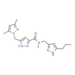 ChemSpider 2D Image | 5-[(3,5-Dimethyl-1H-pyrazol-1-yl)methyl]-N-methyl-N-[(5-propyl-1H-pyrazol-3-yl)methyl]-1H-pyrazole-3-carboxamide | C18H25N7O