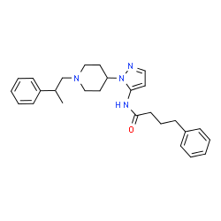 ChemSpider 2D Image | 4-Phenyl-N-{1-[1-(2-phenylpropyl)-4-piperidinyl]-1H-pyrazol-5-yl}butanamide | C27H34N4O