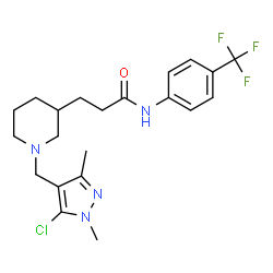 ChemSpider 2D Image | 3-{1-[(5-Chloro-1,3-dimethyl-1H-pyrazol-4-yl)methyl]-3-piperidinyl}-N-[4-(trifluoromethyl)phenyl]propanamide | C21H26ClF3N4O
