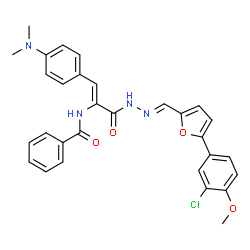 ChemSpider 2D Image | N-{(1Z)-3-[(2E)-2-{[5-(3-Chloro-4-methoxyphenyl)-2-furyl]methylene}hydrazino]-1-[4-(dimethylamino)phenyl]-3-oxo-1-propen-2-yl}benzamide | C30H27ClN4O4