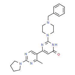 ChemSpider 2D Image | 2-(4-Benzyl-1-piperazinyl)-4'-methyl-2'-(1-pyrrolidinyl)-4,5'-bipyrimidin-6(1H)-one | C24H29N7O