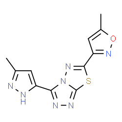 ChemSpider 2D Image | 6-(5-Methyl-1,2-oxazol-3-yl)-3-(3-methyl-1H-pyrazol-5-yl)[1,2,4]triazolo[3,4-b][1,3,4]thiadiazole | C11H9N7OS