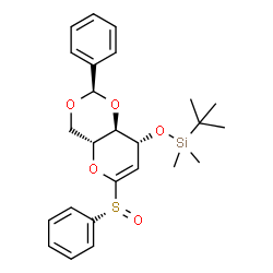 ChemSpider 2D Image | 1,5-Anhydro-4,6-O-benzylidene-2-deoxy-3-O-[dimethyl(2-methyl-2-propanyl)silyl]-1-[(R)-phenylsulfinyl]-D-arabino-hex-1-enitol | C25H32O5SSi