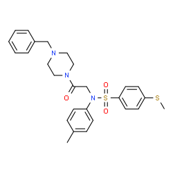 ChemSpider 2D Image | N-[2-(4-Benzyl-1-piperazinyl)-2-oxoethyl]-N-(4-methylphenyl)-4-(methylsulfanyl)benzenesulfonamide | C27H31N3O3S2