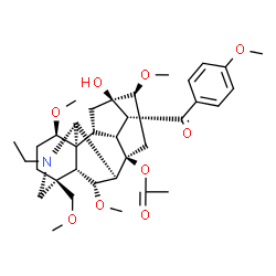 ChemSpider 2D Image | (1beta,6alpha,14alpha)-20-ethyl-13-hydroxy-1,6,16-trimethoxy-14-(4-methoxybenzoyl)-4-(methoxymethyl)aconitan-8-yl acetate | C35H49NO9