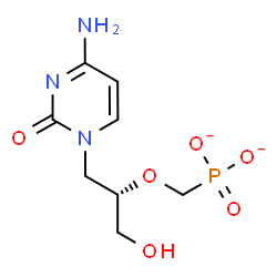 ChemSpider 2D Image | ({[(2S)-1-(4-Amino-2-oxo-1(2H)-pyrimidinyl)-3-hydroxy-2-propanyl]oxy}methyl)phosphonate | C8H12N3O6P