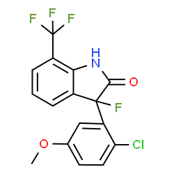 ChemSpider 2D Image | 3-(2-Chloro-5-methoxyphenyl)-3-fluoro-7-(trifluoromethyl)-1,3-dihydro-2H-indol-2-one | C16H10ClF4NO2