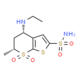 ChemSpider 2D Image | (4S,6R)-4-(Ethylamino)-6-methyl-5,6-dihydro-4H-thieno[2,3-b]thiopyran-2-sulfonamide 7,7-dioxide | C10H16N2O4S3