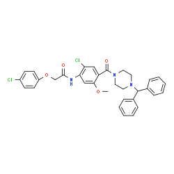 ChemSpider 2D Image | N-(2-Chloro-4-{[4-(diphenylmethyl)-1-piperazinyl]carbonyl}-5-methoxyphenyl)-2-(4-chlorophenoxy)acetamide | C33H31Cl2N3O4