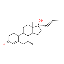 ChemSpider 2D Image | (7alpha,8xi,9xi,10xi,13xi,14xi,17alpha,20E)-17-Hydroxy-21-iodo-7-methyl-19-norpregna-4,20-dien-3-one | C21H29IO2