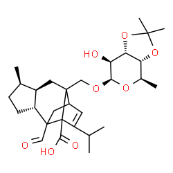 ChemSpider 2D Image | (4R,5R,8R)-2-{[(6-Deoxy-3,4-O-isopropylidene-beta-D-altropyranosyl)oxy]methyl}-9-formyl-13-isopropyl-5-methyltetracyclo[7.4.0.0~2,11~.0~4,8~]tridec-12-ene-1-carboxylic acid | C29H42O8