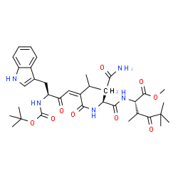 ChemSpider 2D Image | Methyl N~2~-[(2Z,5S)-6-(1H-indol-3-yl)-2-isopropyl-5-({[(2-methyl-2-propanyl)oxy]carbonyl}amino)-4-oxo-2-hexenoyl]-L-asparaginyl-(3S)-3,5,5-trimethyl-4-oxo-L-norleucinate | C36H51N5O9