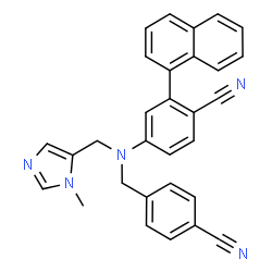 ChemSpider 2D Image | 4-{(4-Cyanobenzyl)[(1-methyl-1H-imidazol-5-yl)methyl]amino}-2-(1-naphthyl)benzonitrile | C30H23N5