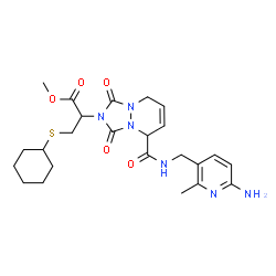 ChemSpider 2D Image | Methyl 2-[5-{[(6-amino-2-methyl-3-pyridinyl)methyl]carbamoyl}-1,3-dioxo-5,8-dihydro-1H-[1,2,4]triazolo[1,2-a]pyridazin-2(3H)-yl]-3-(cyclohexylsulfanyl)propanoate | C24H32N6O5S