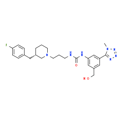 ChemSpider 2D Image | 1-{3-[(3S)-3-(4-Fluorobenzyl)-1-piperidinyl]propyl}-3-[3-(hydroxymethyl)-5-(1-methyl-1H-tetrazol-5-yl)phenyl]urea | C25H32FN7O2