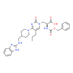 ChemSpider 2D Image | 3-[4-{4-[(1H-Benzimidazol-2-ylamino)methyl]-1-piperidinyl}-2-oxo-5-propyl-1(2H)-pyrimidinyl]-N-[(benzyloxy)carbonyl]-L-alanine | C31H37N7O5