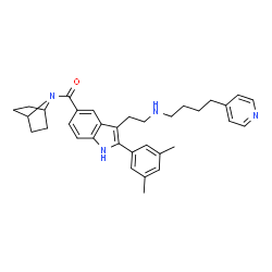 ChemSpider 2D Image | 7-Azabicyclo[2.2.1]hept-7-yl[2-(3,5-dimethylphenyl)-3-(2-{[4-(4-pyridinyl)butyl]amino}ethyl)-1H-indol-5-yl]methanone | C34H40N4O
