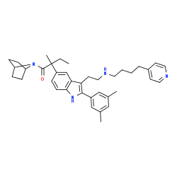 ChemSpider 2D Image | 1-(7-Azabicyclo[2.2.1]hept-7-yl)-2-[2-(3,5-dimethylphenyl)-3-(2-{[4-(4-pyridinyl)butyl]amino}ethyl)-1H-indol-5-yl]-2-methyl-1-butanone | C38H48N4O