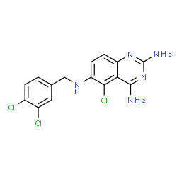 ChemSpider 2D Image | 5-Chloro-N~6~-(3,4-dichlorobenzyl)-2,4,6-quinazolinetriamine | C15H12Cl3N5