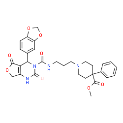 ChemSpider 2D Image | Methyl 1-[3-({[4-(1,3-benzodioxol-5-yl)-2,5-dioxo-1,2,5,7-tetrahydrofuro[3,4-d]pyrimidin-3(4H)-yl]carbonyl}amino)propyl]-4-phenyl-4-piperidinecarboxylate | C30H32N4O8