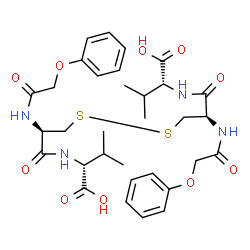 ChemSpider 2D Image | (2R,2'R)-2,2'-[Disulfanediylbis({(2R)-1-oxo-2-[(phenoxyacetyl)amino]-3,1-propanediyl}imino)]bis(3-methylbutanoic acid) | C32H42N4O10S2
