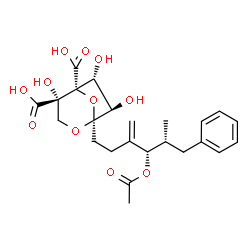 ChemSpider 2D Image | (1S,4S,5R,6R,7R)-1-[(4S,5R)-4-Acetoxy-5-methyl-3-methylene-6-phenylhexyl]-4,6,7-trihydroxy-2,8-dioxabicyclo[3.2.1]octane-4,5-dicarboxylic acid | C24H30O11