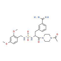 ChemSpider 2D Image | 3-[3-(4-Acetyl-1-piperazinyl)-2-{[(2,4-dimethoxybenzyl)sulfamoyl]amino}-3-oxopropyl]benzenecarboximidamide | C25H34N6O6S