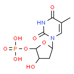 ChemSpider 2D Image | 3-Hydroxy-5-(5-methyl-2,4-dioxo-3,4-dihydro-1(2H)-pyrimidinyl)tetrahydro-2-furanyl dihydrogen phosphate | C9H13N2O8P