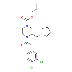 ChemSpider 2D Image | Propyl 4-[(3,4-dichlorophenyl)acetyl]-3-(1-pyrrolidinylmethyl)-1-piperazinecarboxylate | C21H29Cl2N3O3
