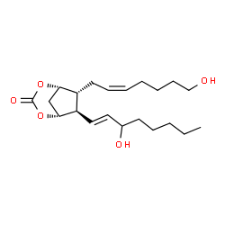ChemSpider 2D Image | (1R,5S,6R,7R)-6-[(2Z)-7-Hydroxy-2-hepten-1-yl]-7-[(1E)-3-hydroxy-1-octen-1-yl]-2,4-dioxabicyclo[3.2.1]octan-3-one | C21H34O5