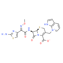 ChemSpider 2D Image | (6R,7R)-7-{[(2Z)-2-(2-Amino-1,3-thiazol-4-yl)-2-(methoxyimino)acetyl]amino}-8-oxo-3-(1H-pyrrolo[2,3-b]pyridin-7-ium-7-ylmethyl)-5-thia-1-azabicyclo[4.2.0]oct-2-ene-2-carboxylate | C21H19N7O5S2